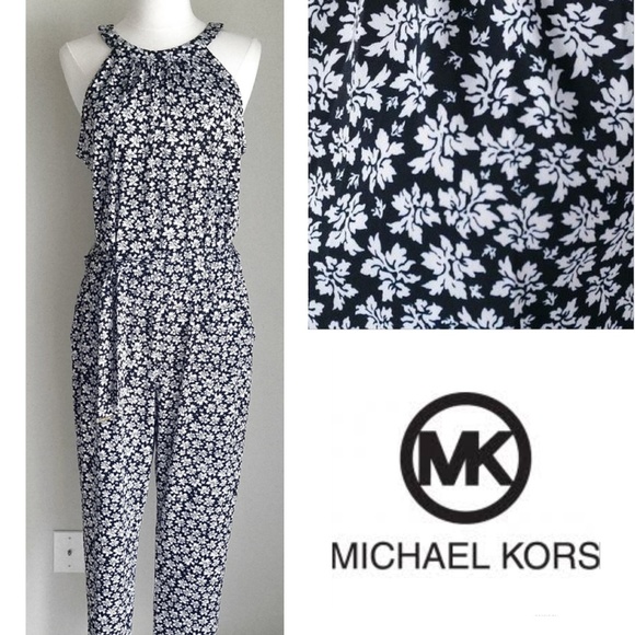 Michael Kors Pants - Michael Kors BlackWhite Floral Jumpsuit w Pockets
